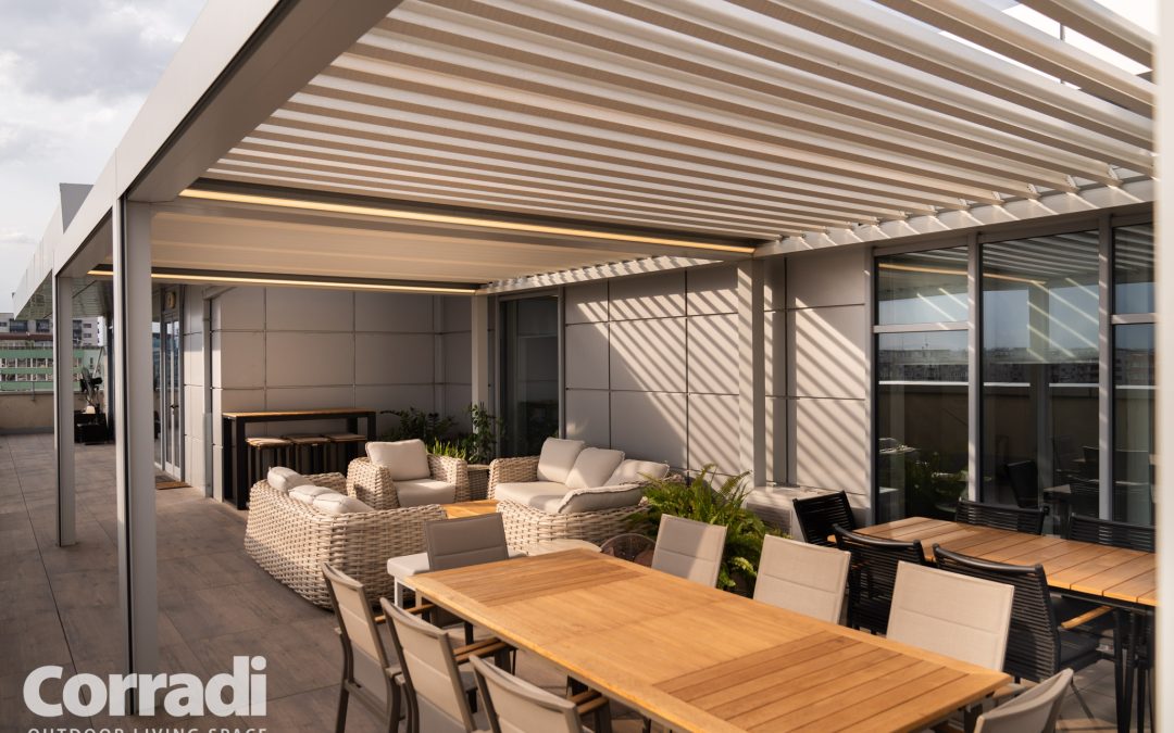 Cladire de birouri Bucuresti, Romania 10.2021 – pergola bioclimatica, inchidere terasa