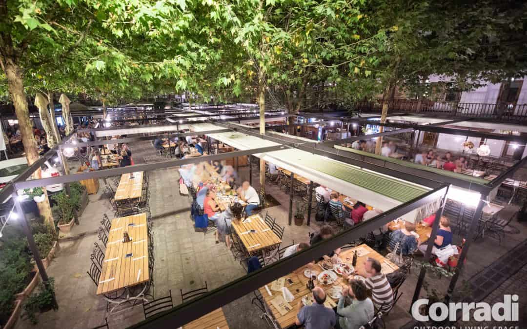 Restaurant Hanu’ lui Manuc Bucuresti, Romania 05.2018 – pergole retractabile