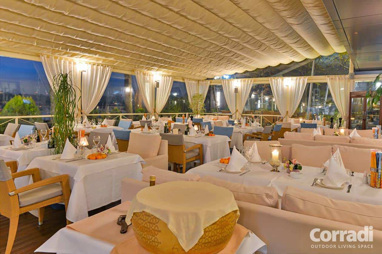 pergole retractabile pentru terasa, gradina cu protectie antivant made in Italy Restaurant Isoletta Bucuresti